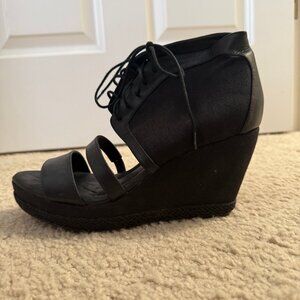 80%20 Black Wedge lace-up sandal, leather and canvas, size 9